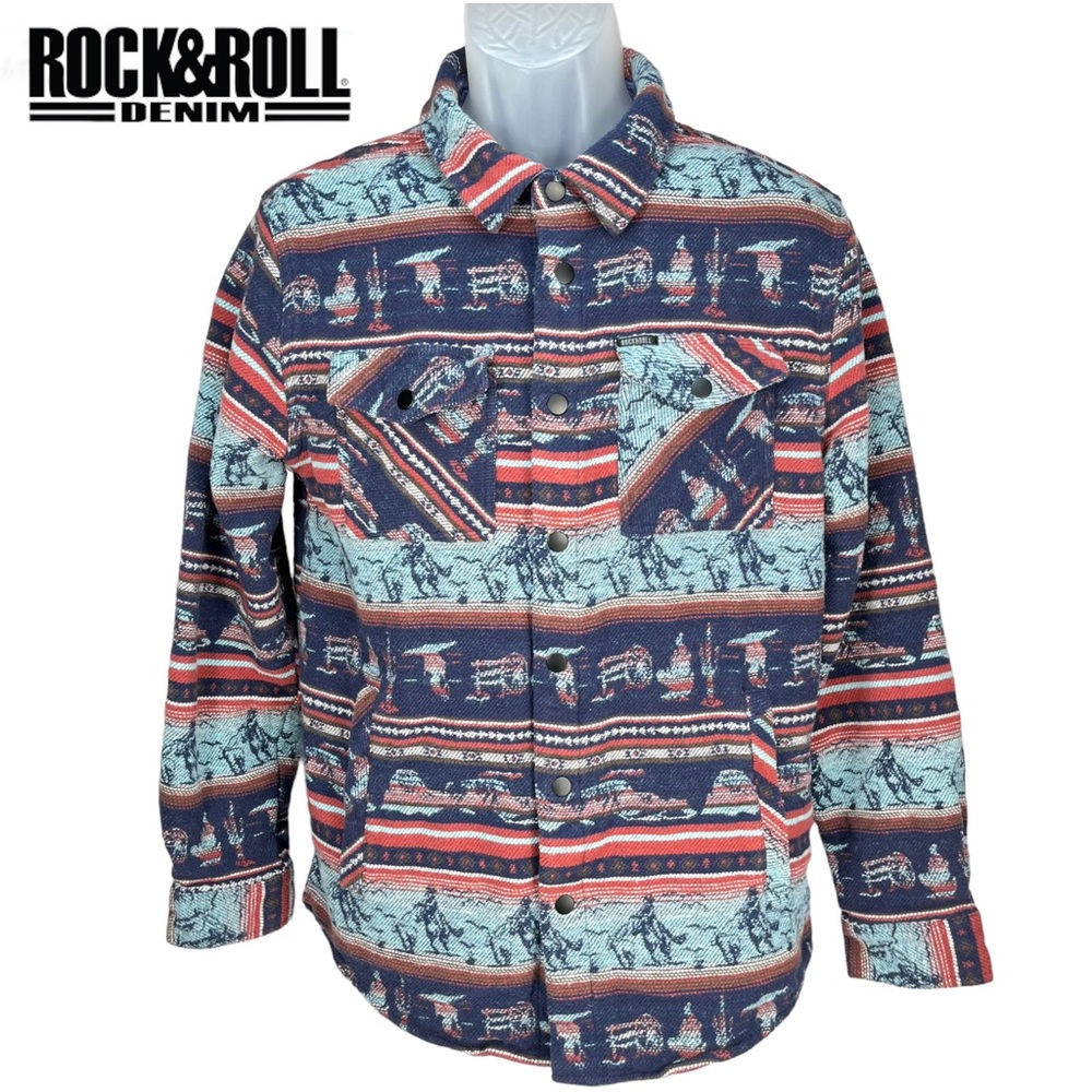 Rock & Roll Denim Men’s Medium Brushed Twill Aztec Jacquard‎ Shirt Jacket